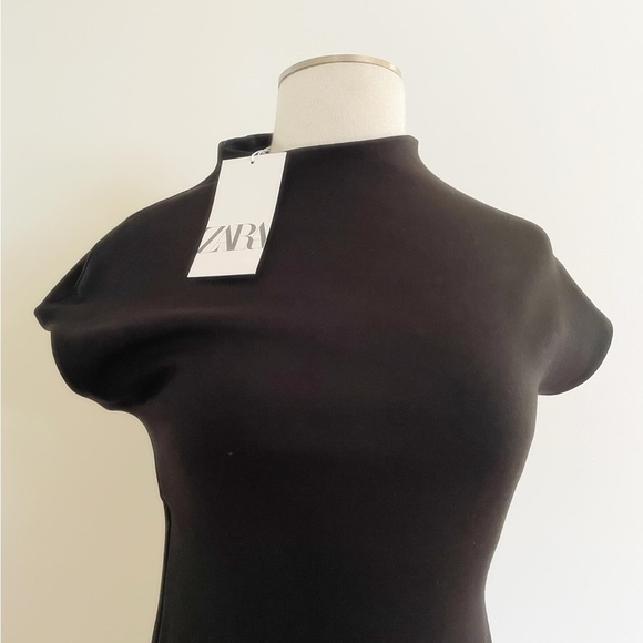 ZARA Black Midi Dress NWT Medium - Picture 2 of 3